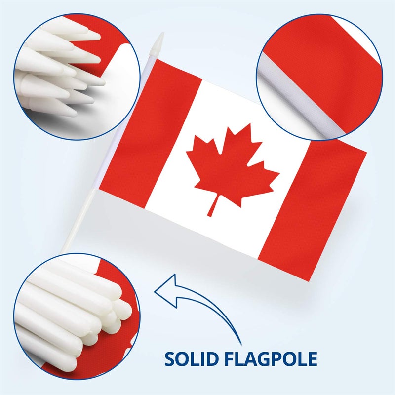 Anley Canada Mini Flag 12 Pack - Hand Held Small Miniature Canadian Flags on Stick - Fade Resistant & Vivid Colors - 5x8 Inch with Solid Pole & Spear Top - Image 5